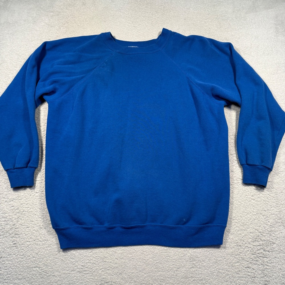 Hanes Sweatshirt XL Blue Raglan Sleeve Vintage 90s Made in USA Crewneck Blank‎